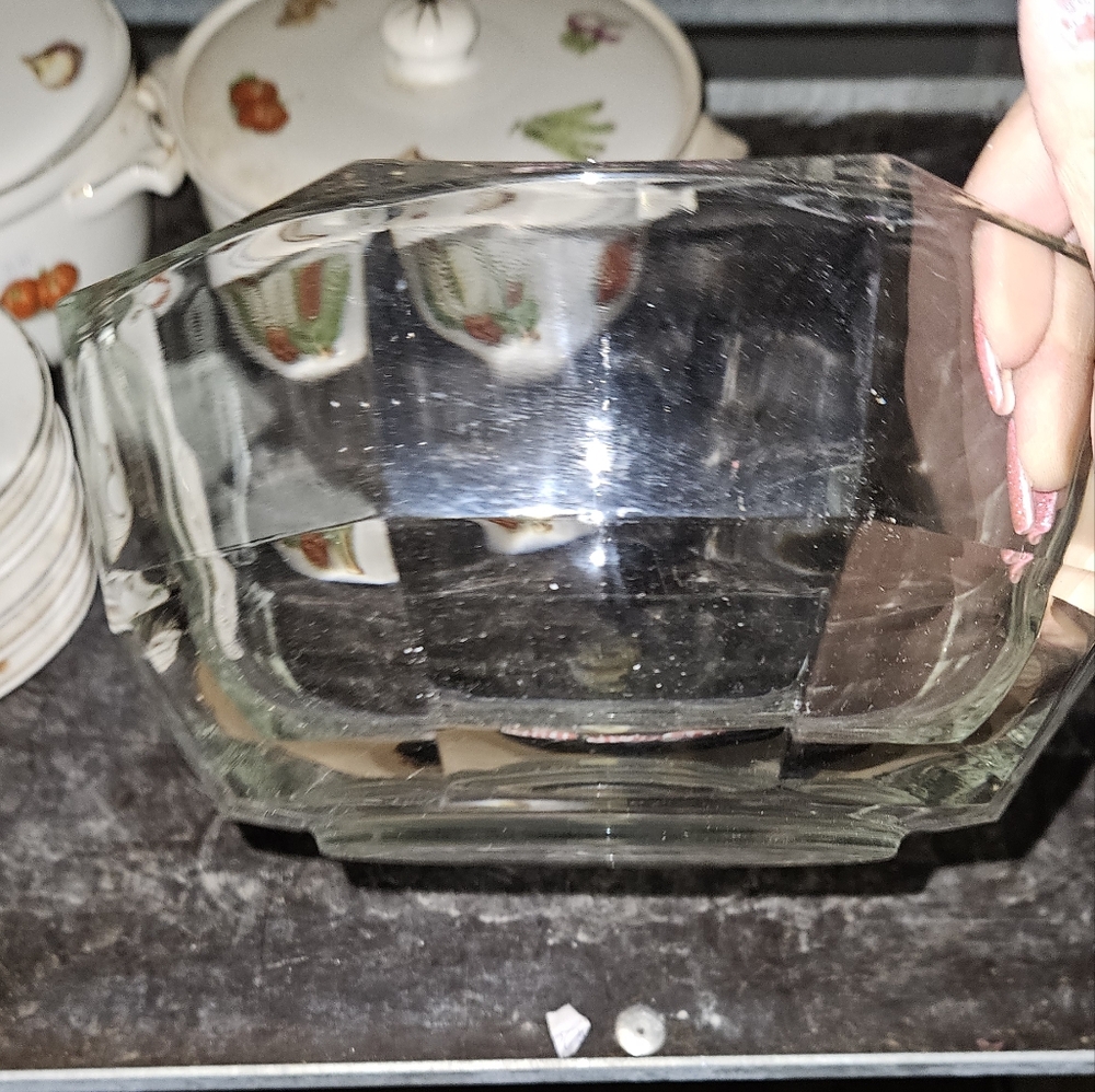 Italy Clear Blown Pressed Glass Decagon Sided bowl